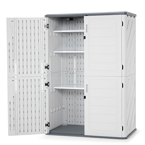 Macrout Plastic Storage Shed 4.3 x 2.5 ft, Waterproof Outdoor Storage Cabinet with Floor, Resin Shed for Garden and Patio (Medium)
