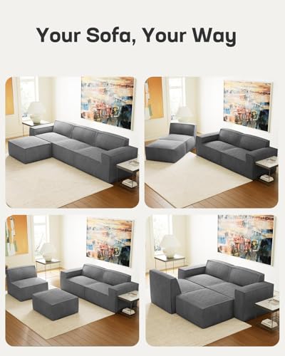 Marsail 111" L-Shape Sofa, Modular Cloud Couches with Deep Seats & High-Back, Corduroy Sectional Sofa for Living Room Bedroom with Ottoman