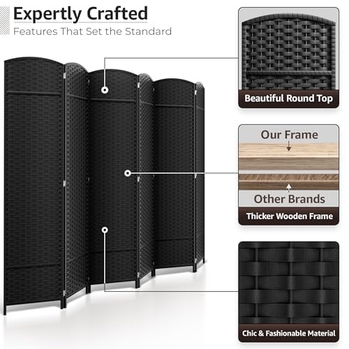 Sorbus 8-Panel Black Room Divider with Double Hinged Panels, 6 ft Tall Folding Privacy Screen