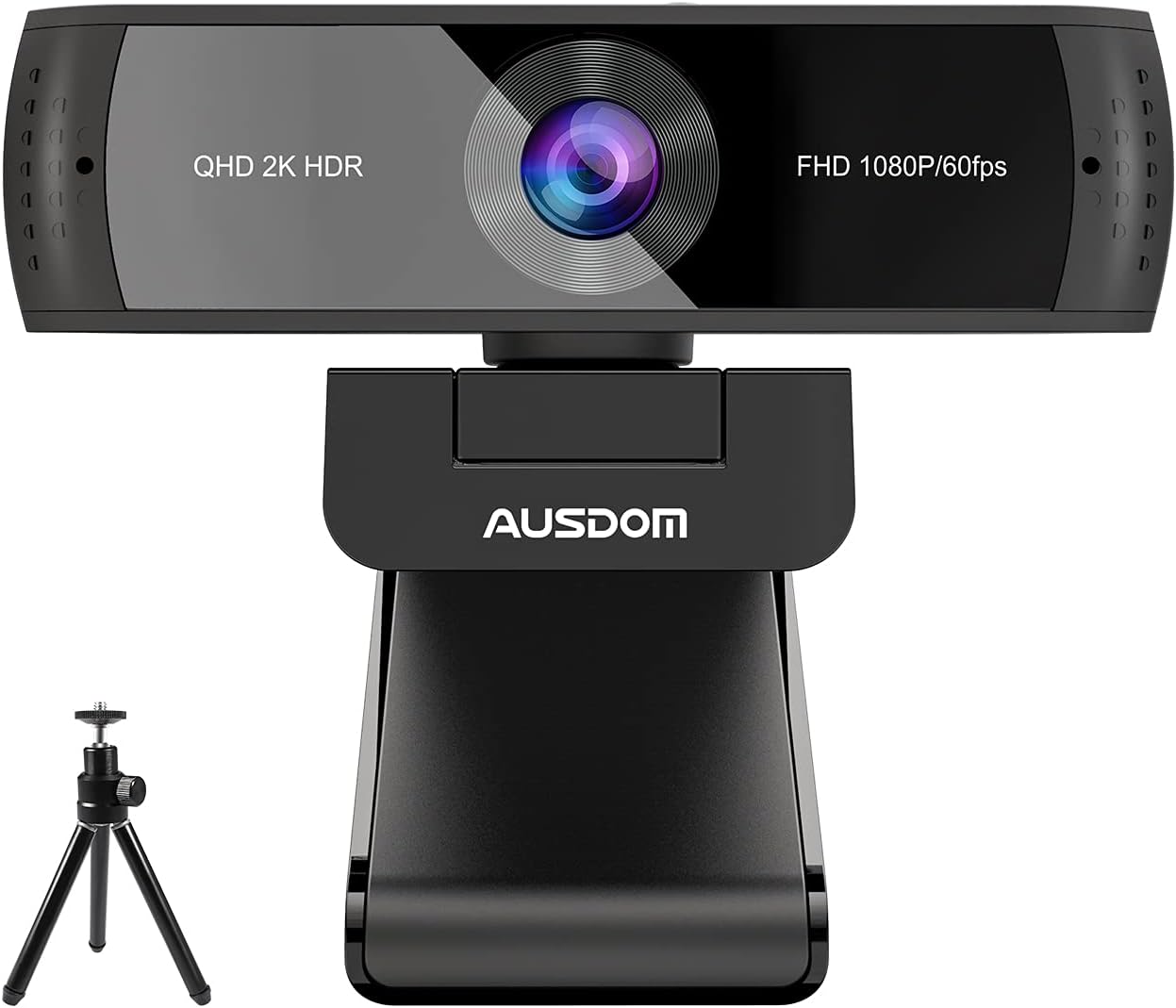 AUSDOM 2K QHD AutoFocus Webcam without Disortion, 1080P 60FPS Zoomable Streaming Web Camera, HDR, Dual Noise Cancelling Microphones
