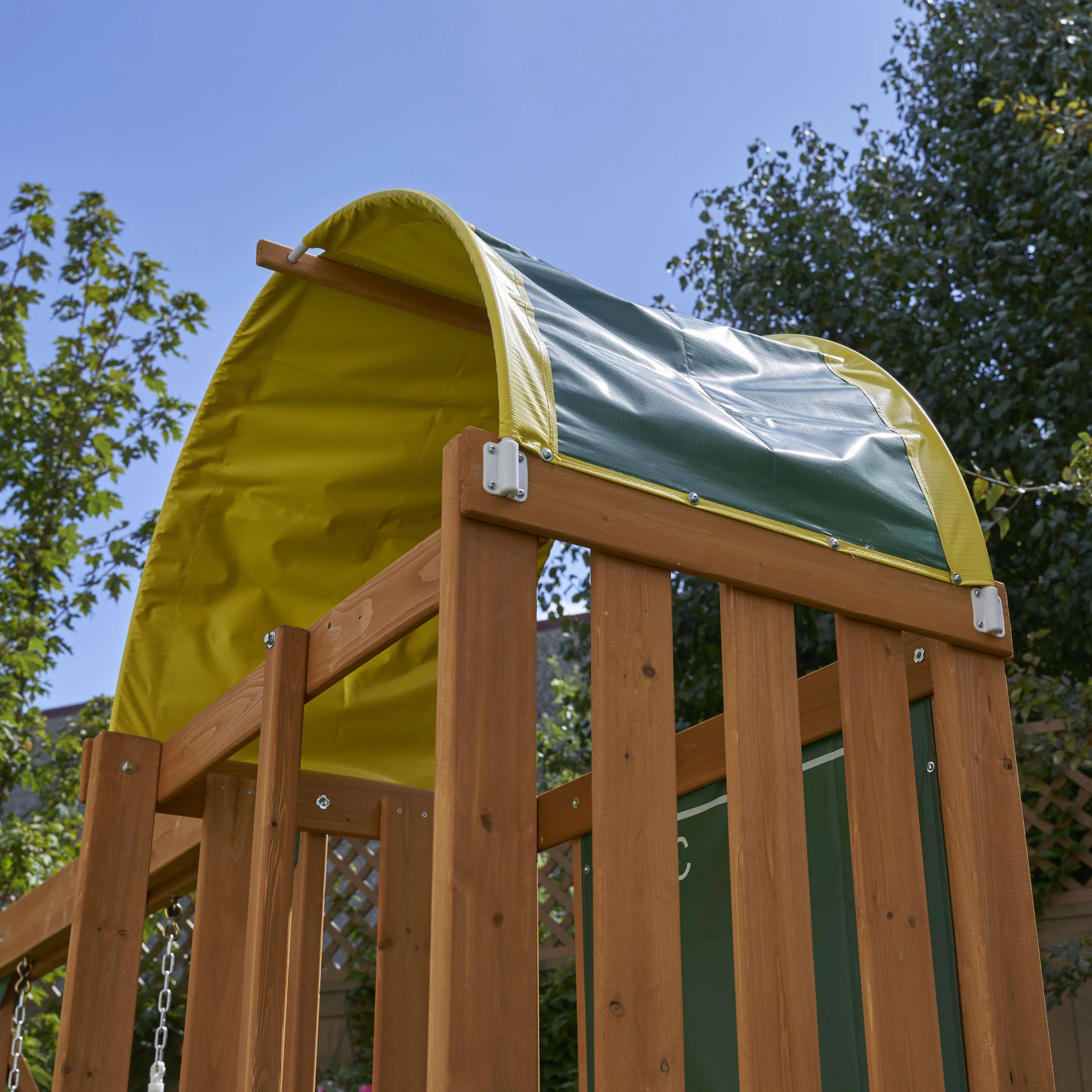 KidKraft Ainsley Wooden Outdoor Swing Set with Slide and Rock Wall - Radiant Selections