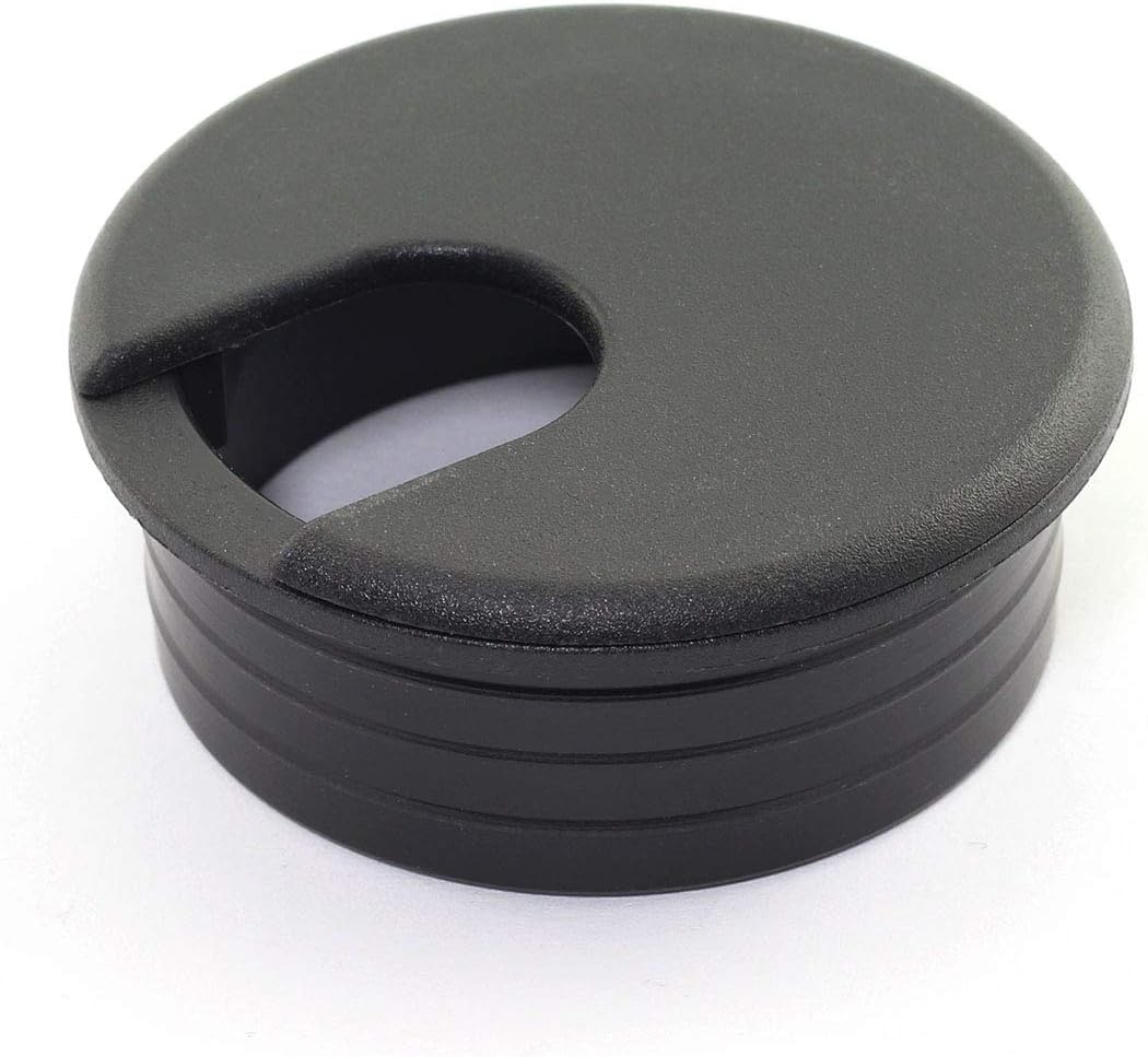 HJ Garden 2pcs 1-3/4 inch Desk Wire Cord Cable Grommets Hole Cover for Office PC Desk Cable Cord Organizer Plastic Cover Black