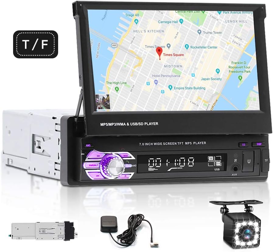 Single Din Car Stereo with CarPlay ,EKAT 7 Inch Flip Out Touchscreen Car Radio Receicer Supports Bluetooth FM Mirror Link for Android/iOS