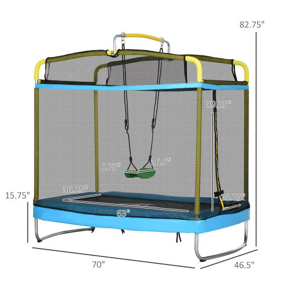 Qaba 3-in-1 Trampoline for Kids, 6.9' Kids Trampoline with Enclosure, Swing, Gymnastics Bar, Toddler Trampoline for Outdoor/Indoor Use, Light Blue