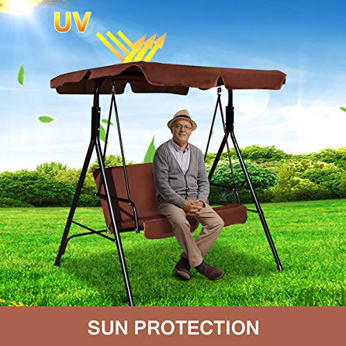 Tangkula 3 Person Porch Swing, Patio with Removable Cushion & Powder-Coated Steel Frame, Outdoor Swing with Canopy for Porch, Backyard, Garden