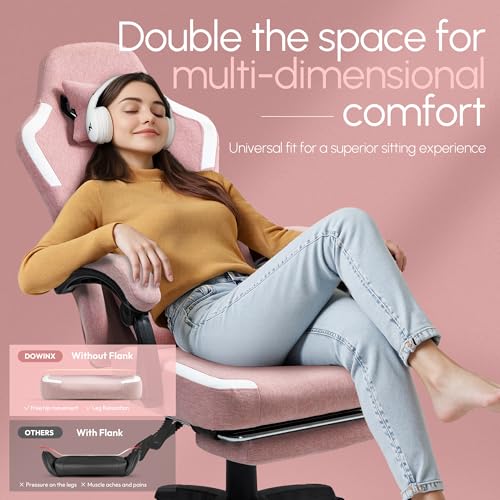 Dowinx Fabric Gaming Chair with Pocket Spring Cushion,Breathable Computer Chair with Massage Lumbar Support and Footrest