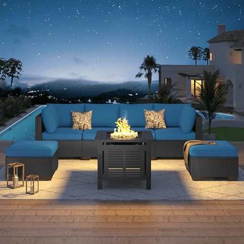 U-MAX 7 Piece Outdoor Patio Furniture Set, PE Rattan Outdoor Wicker Sectional Furniture Chair Set with Cushions and Tea Table