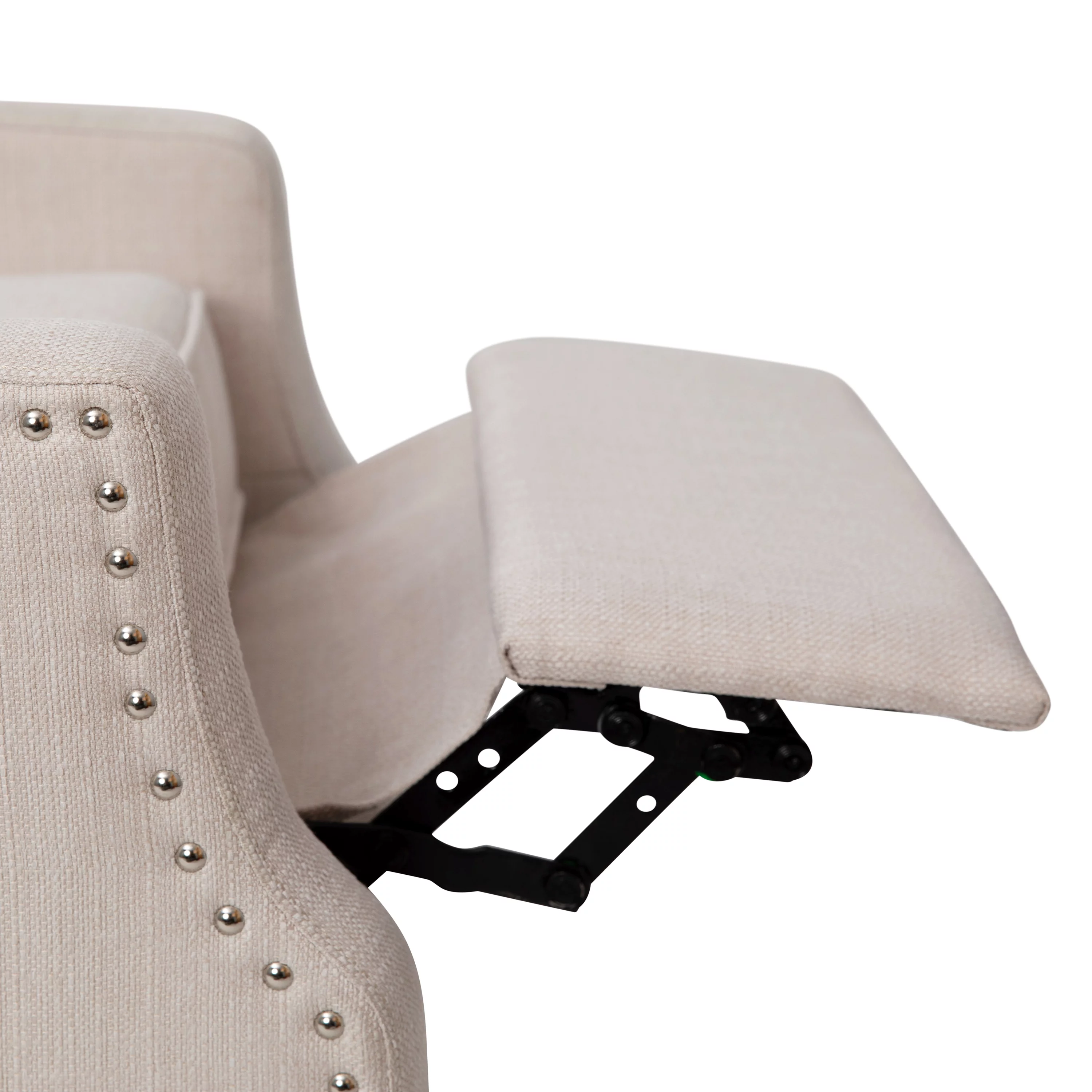 Merrick Lane Contemporary Pushback Recliner with Accent Nail Trim-Wingback Manual Recliner in Cream Fabric Upholstery