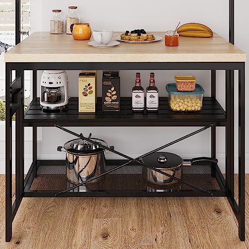Kitchen Island with Storage, Bakers Rack with Power Outlet, Island Table for Kitchen,3 Tier Microwave Stand Oven Shelf,Large Coffee Bar Table