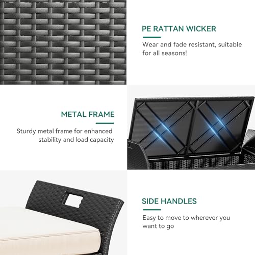 YITAHOME 90 Gallon Outdoor Wicker Storage Bench w/Cushion, Large PE Rattan Deck Storage Box w/Handles & Hydraulics for Patio Furniture, Cushions