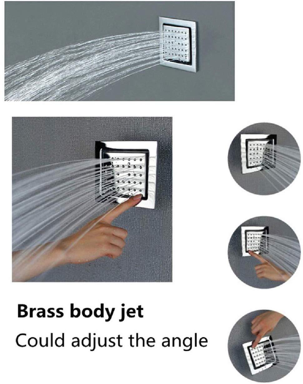 Cascada Luxury 16" Square Ceiling Mounted Thermostatic Rainfall LED Shower With Body Jets Automated LED Light RGB Color - Stainless Steel (16 Inch