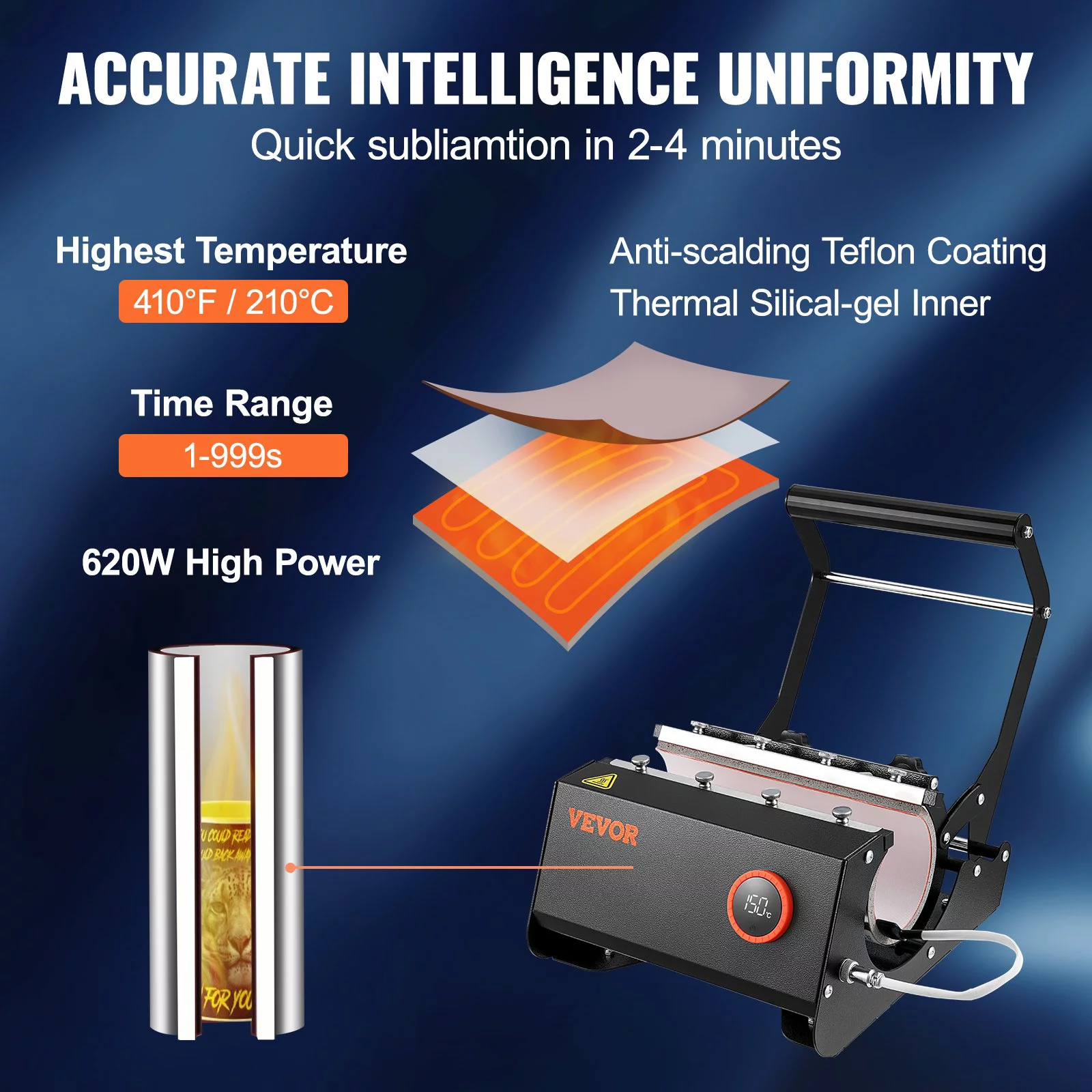 VEVOR Tumbler Heat Press, 30oz Mug Heat Press Machine Sublimation Transfer 11-15oz 16-25oz 30oz Straight Skinny Tumblers