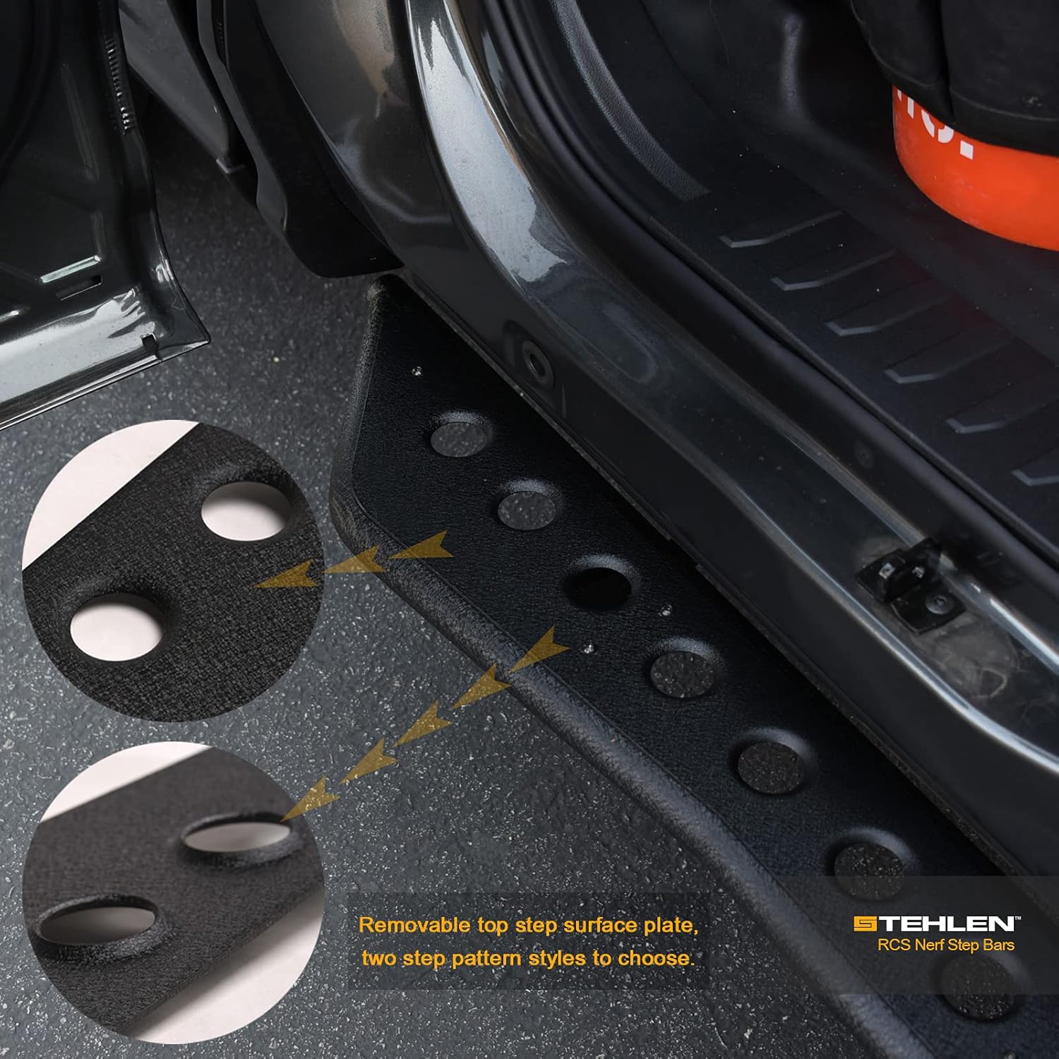 Stehlen 642167823544 Round Pattern Rock Slider Rocker Style Side Step Rail Nerf Bars Running Boards - Textured Black For Ram 1500 2019-2022 Crew Cab