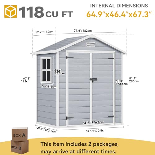 DWVO 5x3ft Resin Outdoor Storage Shed with Floor, Waterproof Lockable Storage Shed with Window, Plastic Outside Tool Storage for Garden, Backyard