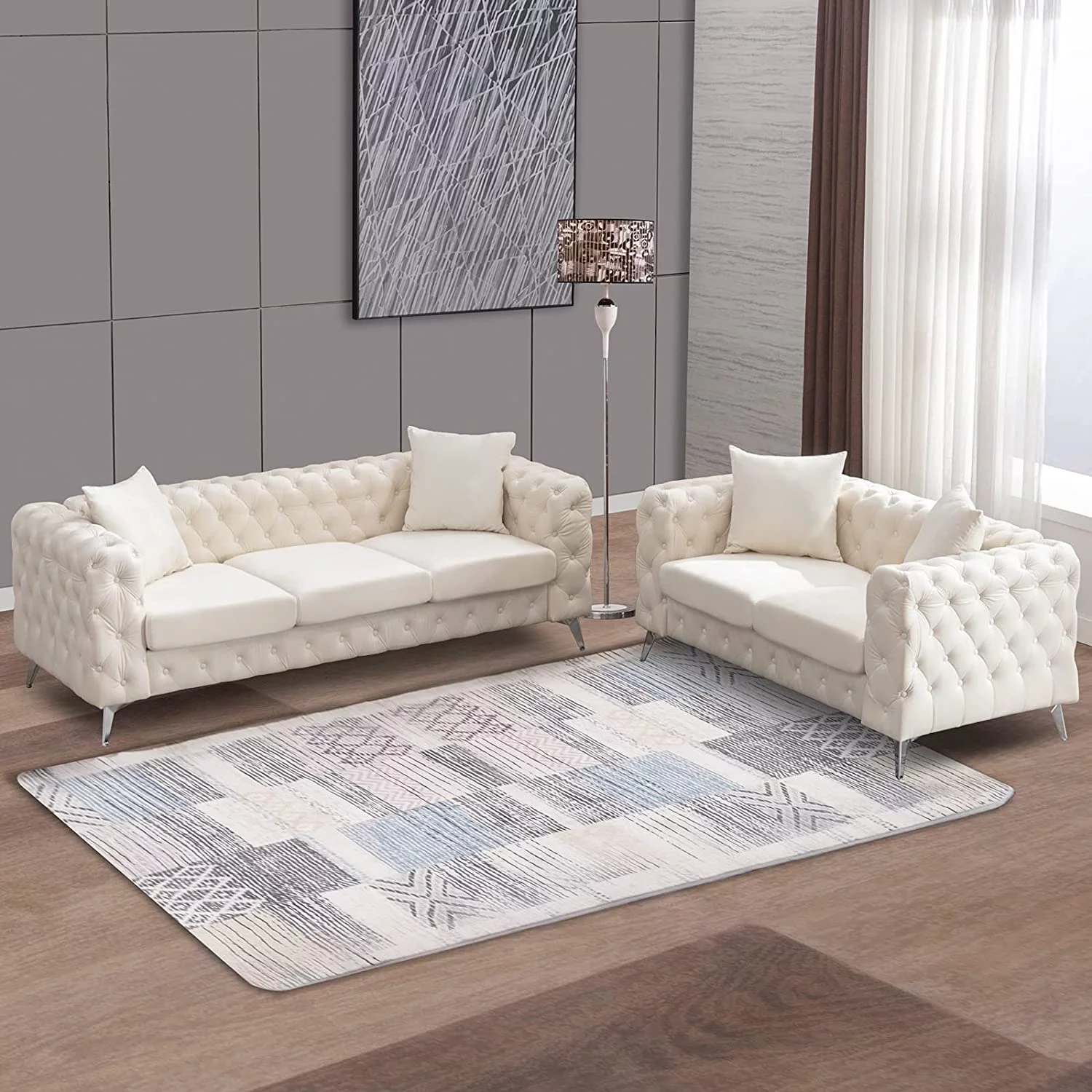Mjkone Sofa Couches Set for Living Room, Modern 2 Pieces Sofa Set with Deep Button Tufted