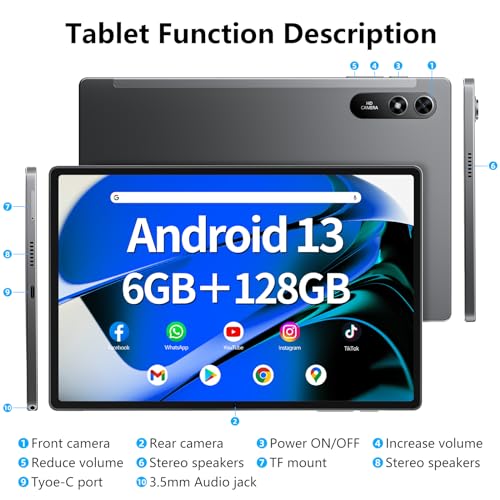Android Tablet 12 Inch with 8GB RAM 256GB ROM, Octa-Core 2.0Ghz Processor, 2000 * 1200 FHD IPS Touch Screen, 5MP+13MP Dual Camera, 8000mAh Battery