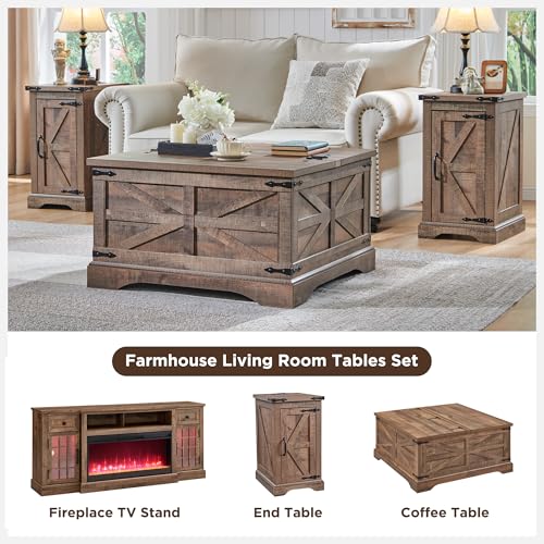 JXQTLINGMU Farmhouse Lift Top Coffee Table with Storage, 36" Wood Square Center Table with Large Hidden Compartment