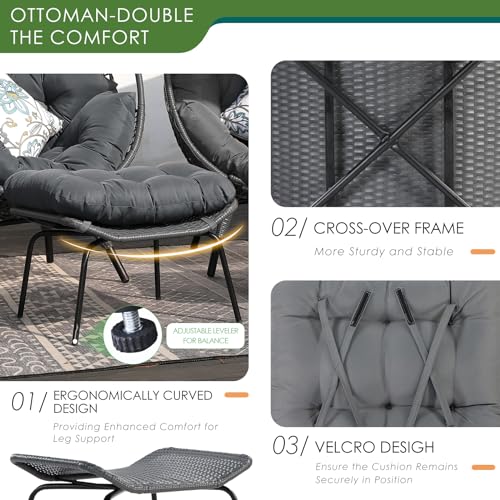 NICESOUL Stationary Egg Chair Indoor Outdoor Wicker Oversized Thick Cushions Egg Shaped Loveseat Chair