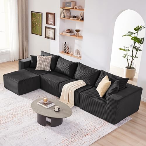 107.4" Cloud Couch Sectional, Modular Sofa with Deep Seat, Plush Corduroy L Shaped Boneless Couch, Convertible Sectional Couches for Living Room