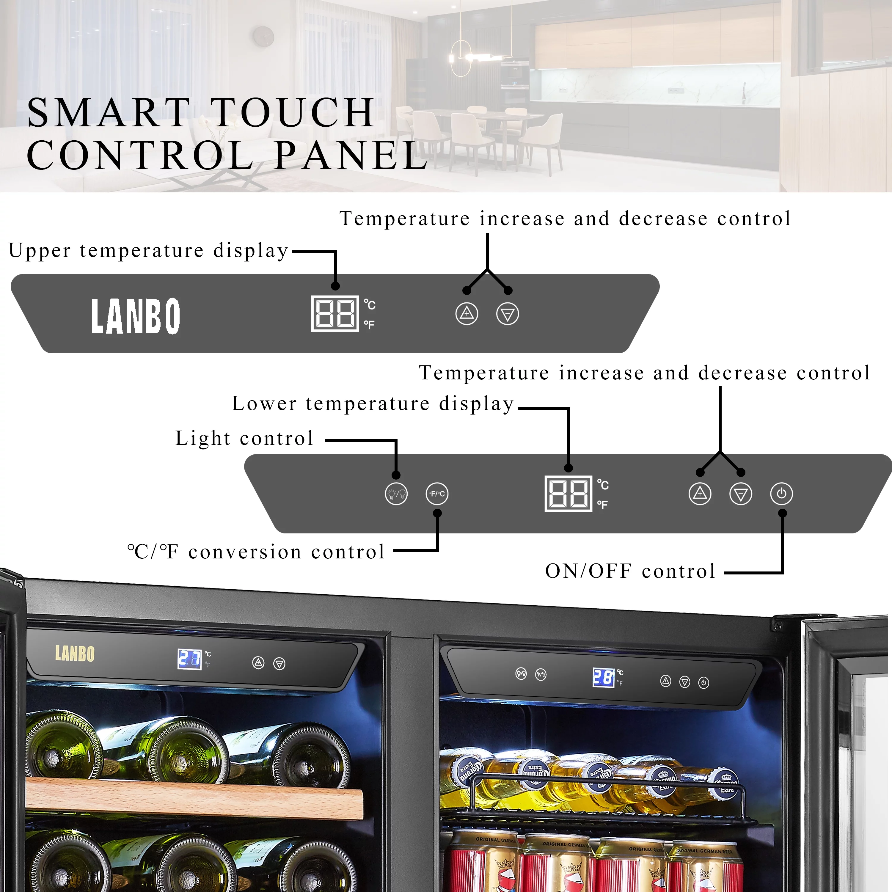 Lanbo 70 Can 33 Bottle Under Counter Dual Zone Wine Refrigerator and Beverage Cooler 30 inch Width