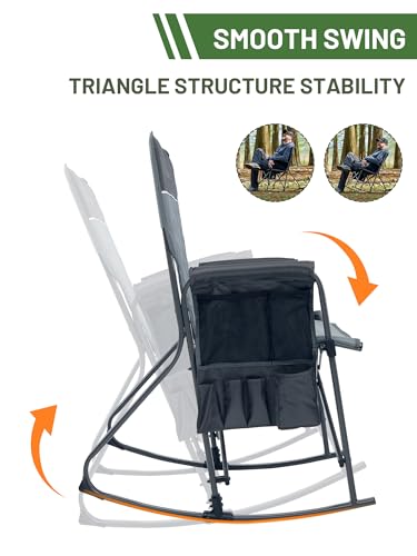 TIMBER RIDGE Folding Rocking Camping Chair, 400lbs Capacity Portable Oversized Outdoor Rocker with Hard Armrests, Cup Holder & Side Pocket