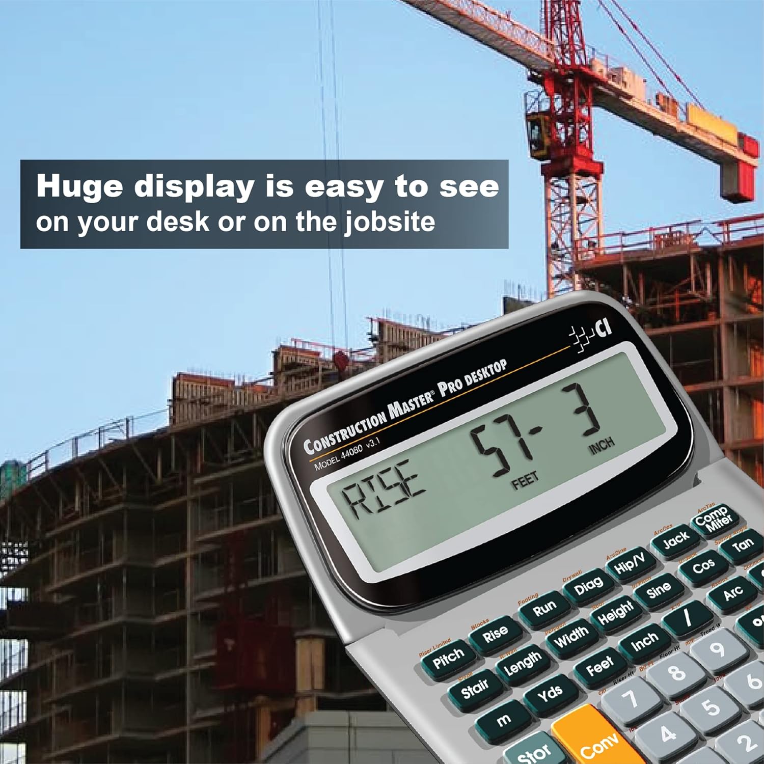 Calculated Industries 44080 Construction Master Pro-Desktop Advanced Construction Math Feet-Inch-Fraction Calculator with Trig Tool for Architects