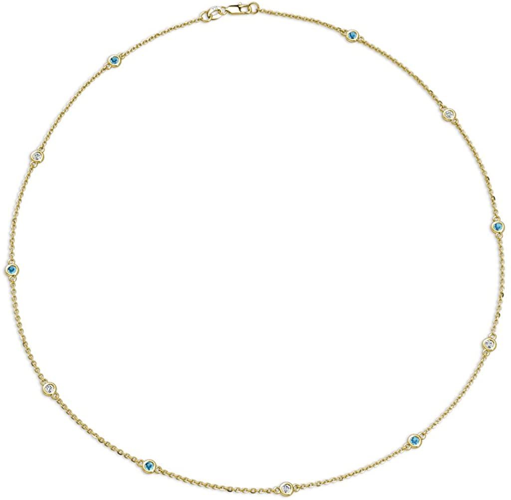 Petite London Blue Topaz & Diamond by Yard 11 Stations Necklace 0.35cttw 14K Yellow Gold.18 Inches Length