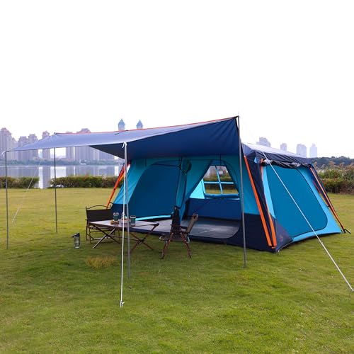 KTT Extra Large Tent 10-12-14 Person(B),Family Cabin Tents,2 Rooms,3 Doors and 3 Windows with Mesh,Straight Wall,Waterproof,Double Layer