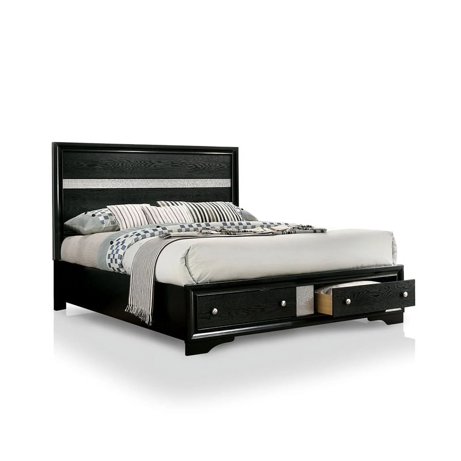FOA Laren 3-Piece Black Wood Bedroom Set - King + Nightstand + Dresser