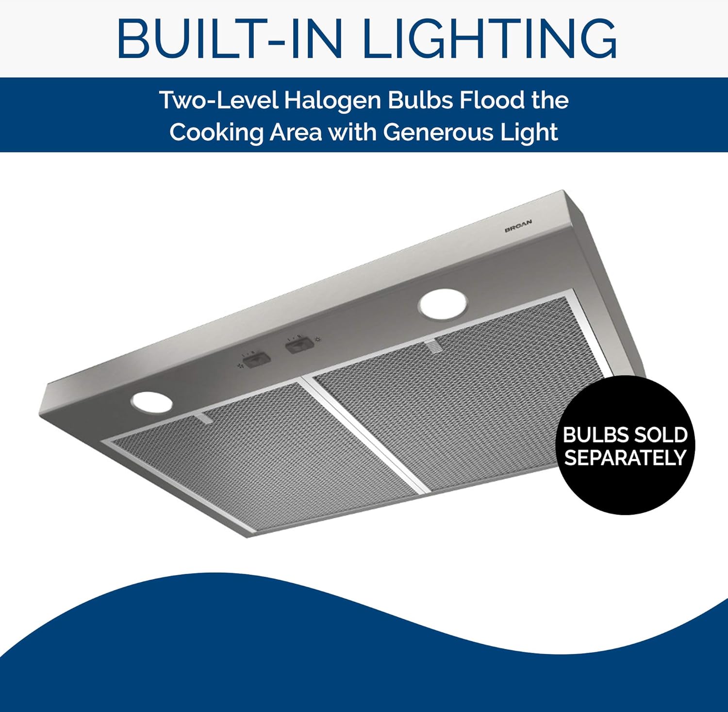 Broan-NuTone BCSD142SS Glacier Range Hood with Light, Exhaust Fan for Under Cabinet, Stainless Steel, 42-inch