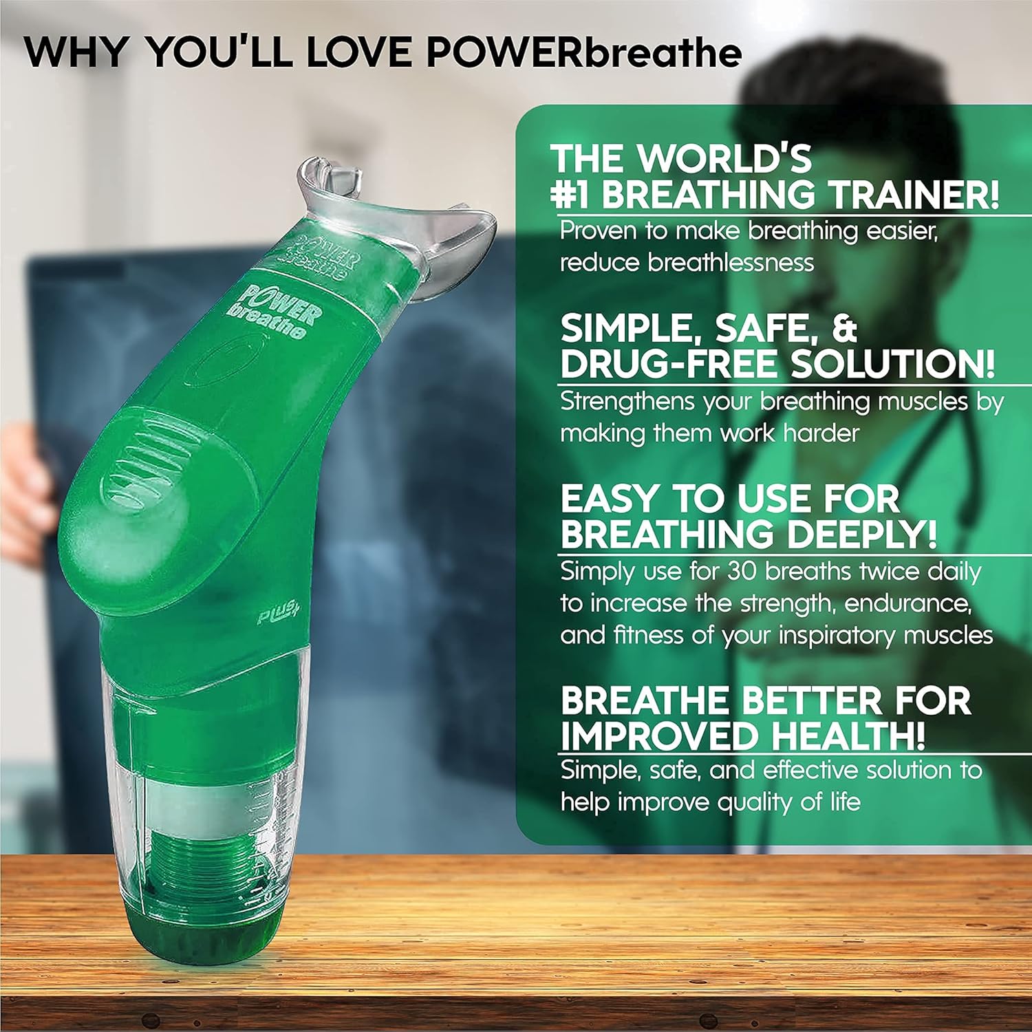 POWERbreathe - Breathing Exercise Device, Breathing Trainer and Therapy Tool to Strengthen Breathing Muscles and Help Lung Capacity