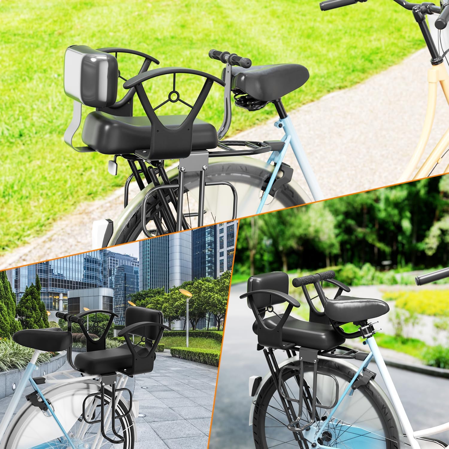 Rear Child Bike Seat,Rear Mounted Child Bike Seats,Back Mount Child Seat with Back Rest Armrest Foot Pedals,Width Adjustable Bicycle Rear Seat