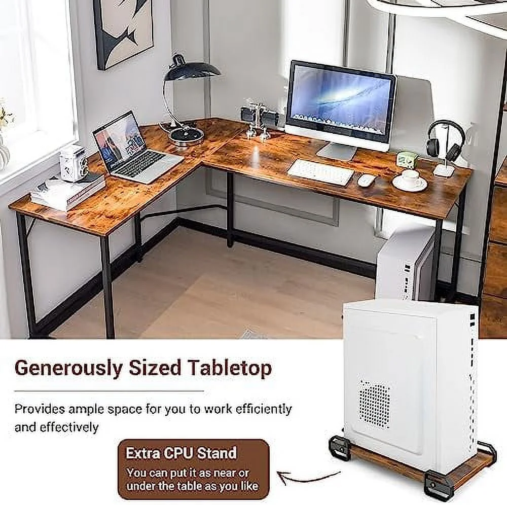 HJZBNONE L-Shaped Desk with CPU Stand  66 Inch Wooden -Saving Corner Desk w/Metal Frame  Large Computer Gaming PC Desk  Writing Table Study Desk for