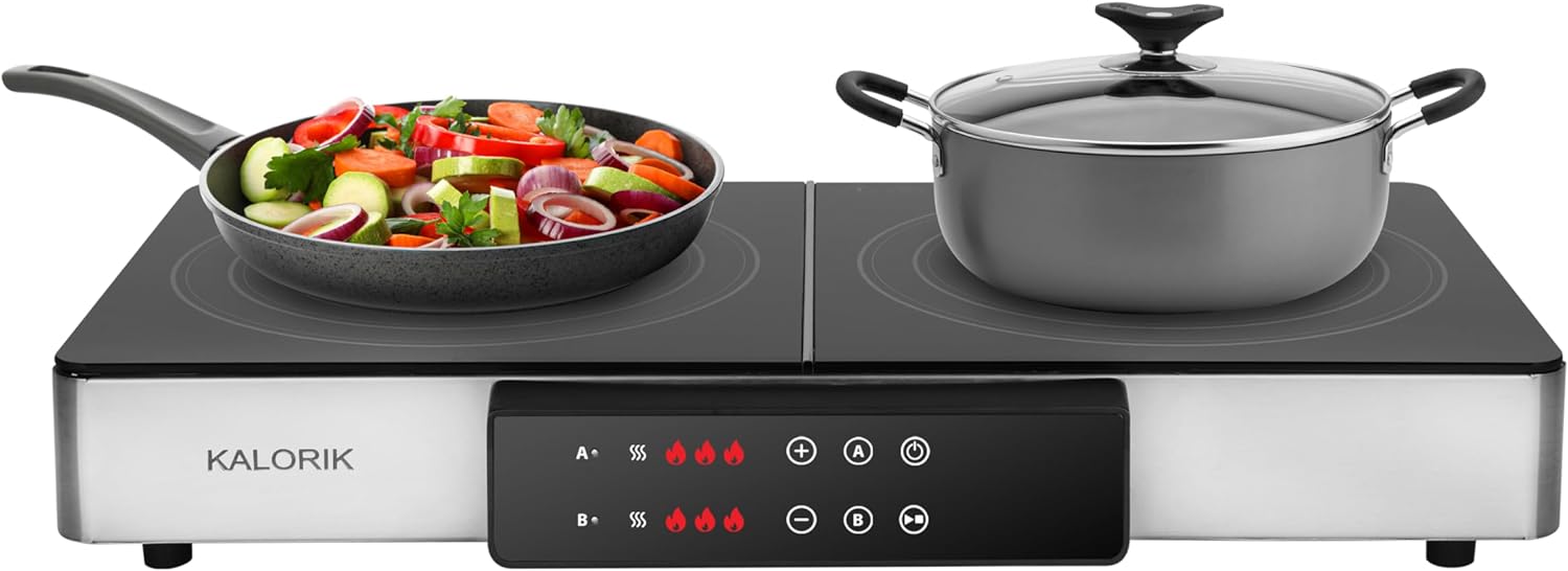Kalorik MAXX 2-in-1 Electric Griddle & Double Cooktop, Stainless Steel (GR 52470 SS)
