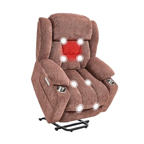 FLEXISPOT XL31 Power Lift Recliner Chair for Elderly, Electric Lift Chair with Massage & Heat, PU Leather Reclining Sofa w/Cup Holders