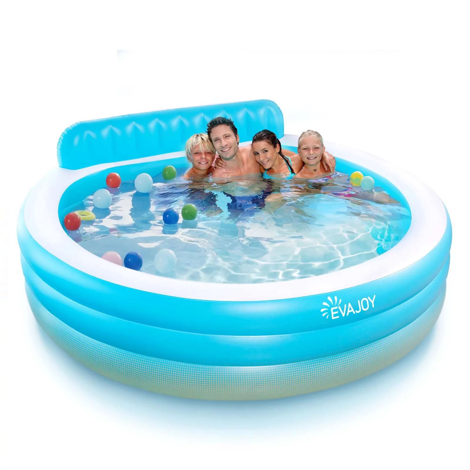 Evajoy Inflatable Pool, Family Lounge Swimming Pool with Seat for Kids Aldult, Round, 7.33 x 7.11 x 2.5 ft
