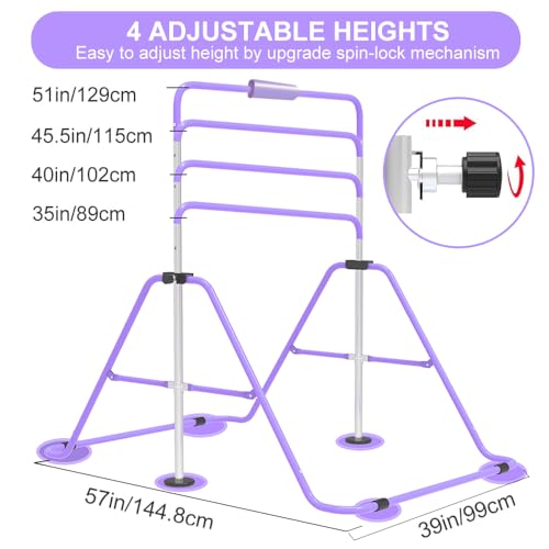 Expandable Gymnastics Bar for Kids, Adjustable Height Junior Training Kip Bar, Folding Gymnastic Horizontal Bars Monkey Bar