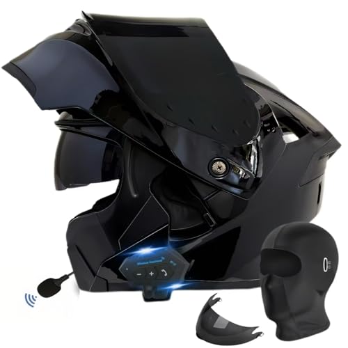 Motorcycle Bluetooth Modular Helmet, DOT Approved Flip Up Full Face Motorcycle Dual Visor Helmet, with Dual Speakers and Microphone
