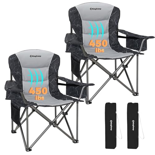 KingCamp Oversized Camping Folding Chair, Heavy Duty 450 LBS with Lumbar Support, Padded Outdoor Chair with Cup Holder