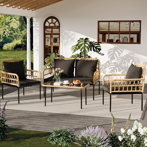 3 Piece Patio Bistro Set, Outdoor Wicker Table and Chairs Set of 2