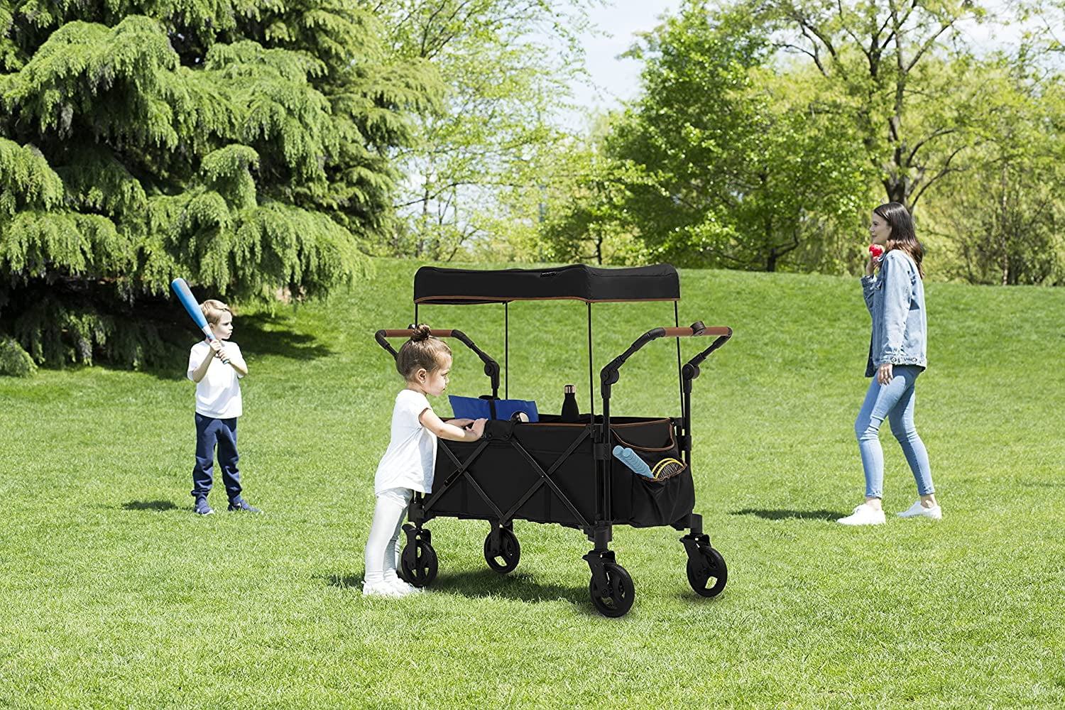 Delta Children Hercules Stroller Wagon for 2 Kids Versatile Stroller Wagon with Canopy, Push/Pull Handles