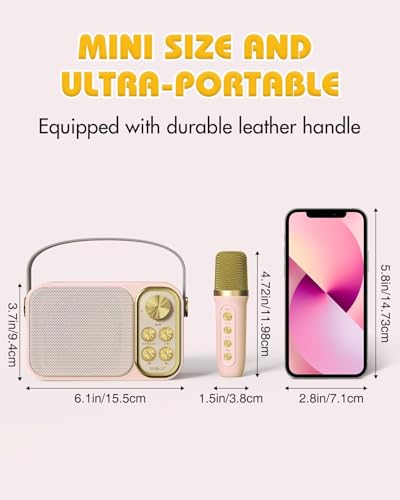 Mini Karaoke Machine for Kids with 2 Wireless Microphone, Portable Bluetooth Speaker, Kids Karaoke Machine to Sing Anywhere, for Girls
