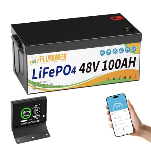 FLLYROWER 12V Lithium Battery 100AH With BMS and 16500 Deep Cycles 12V 100AH Lifepo4 Battery Grade A Cells for Marine Trolling Motor RV camping Solar