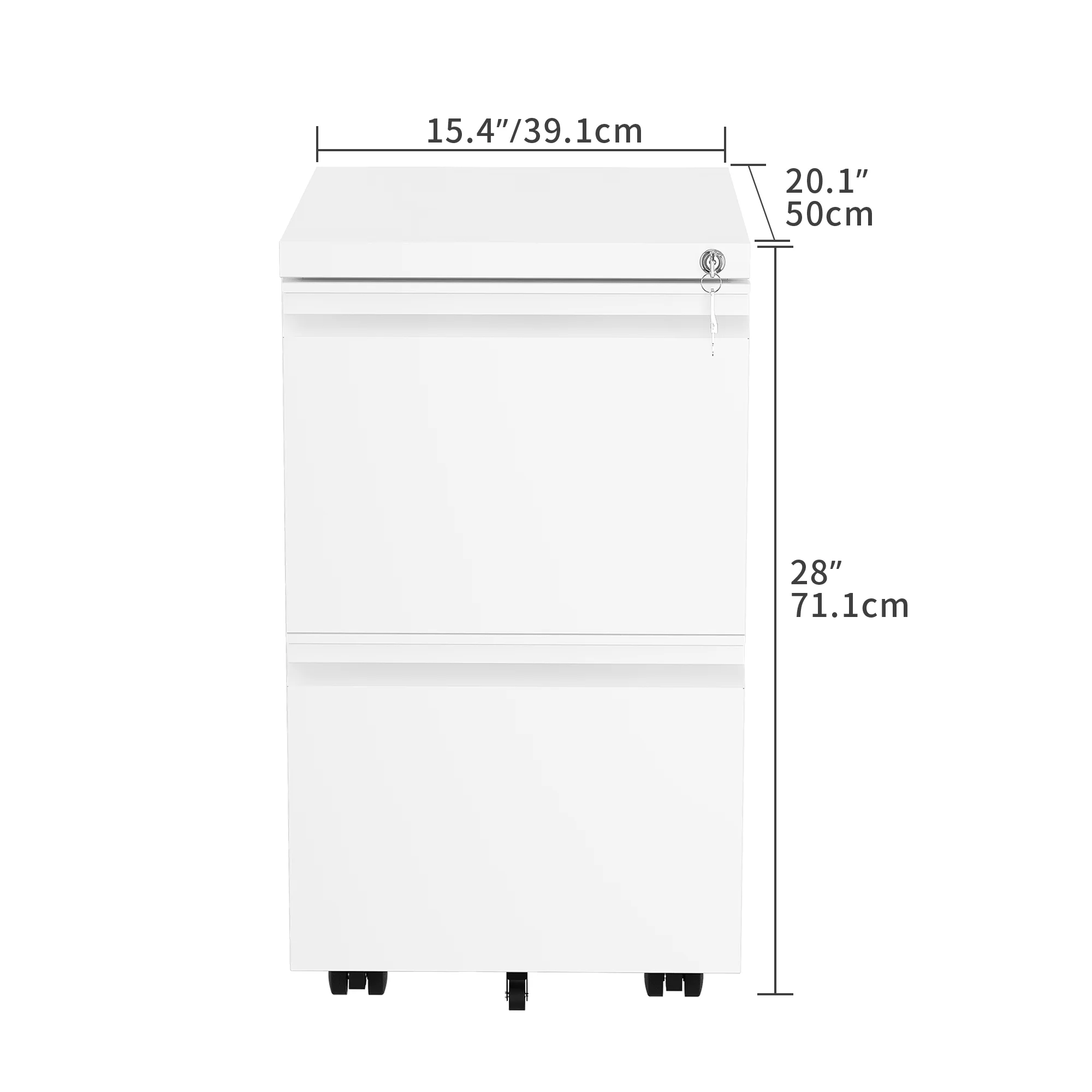 2-Drawer Vertical File Cabinet with Lock, Mobile Metal Filing Cabinet for Legal/Letter Size, Pre-Built Office Storage Cabinet, White