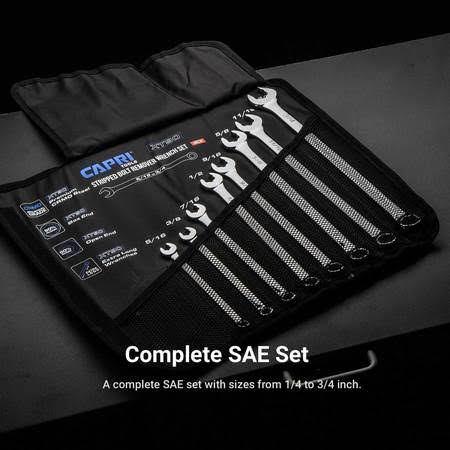 Capri Tools WaveDrive Pro SAE Combination Wrench Set for Regular and Rounded Bolts (8-Piece)