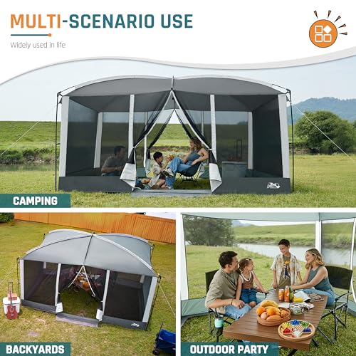 Screen House Tent 13x9ft Screen Room Mesh Gazebos w/ 2 Magnetic Doors, Included Projection Screen