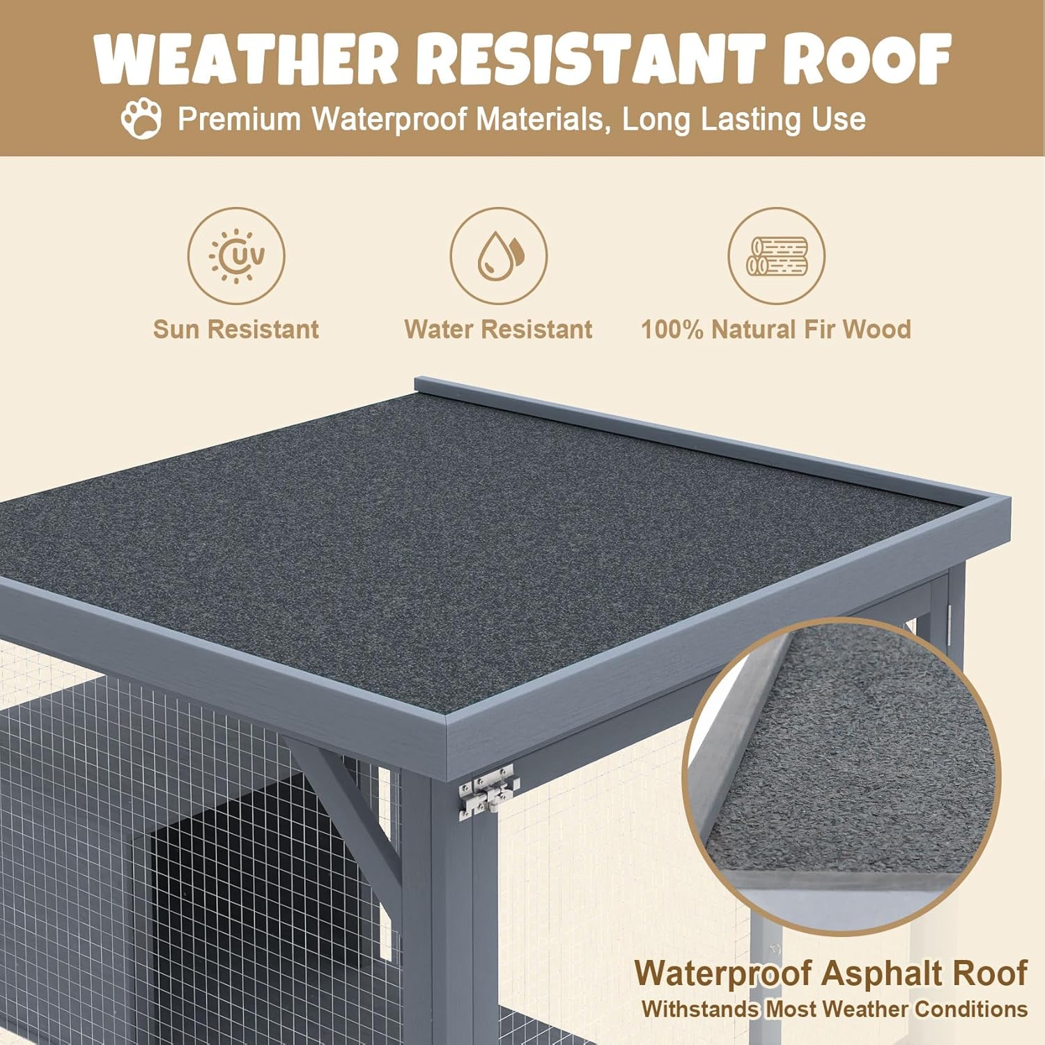 Catio Outdoor Cat House, Wooden Large Enclosure with Run on Wheels, 64" Outdoor/Indoor Cat Catio for Multiple Cats with Waterproof Roof, Platforms