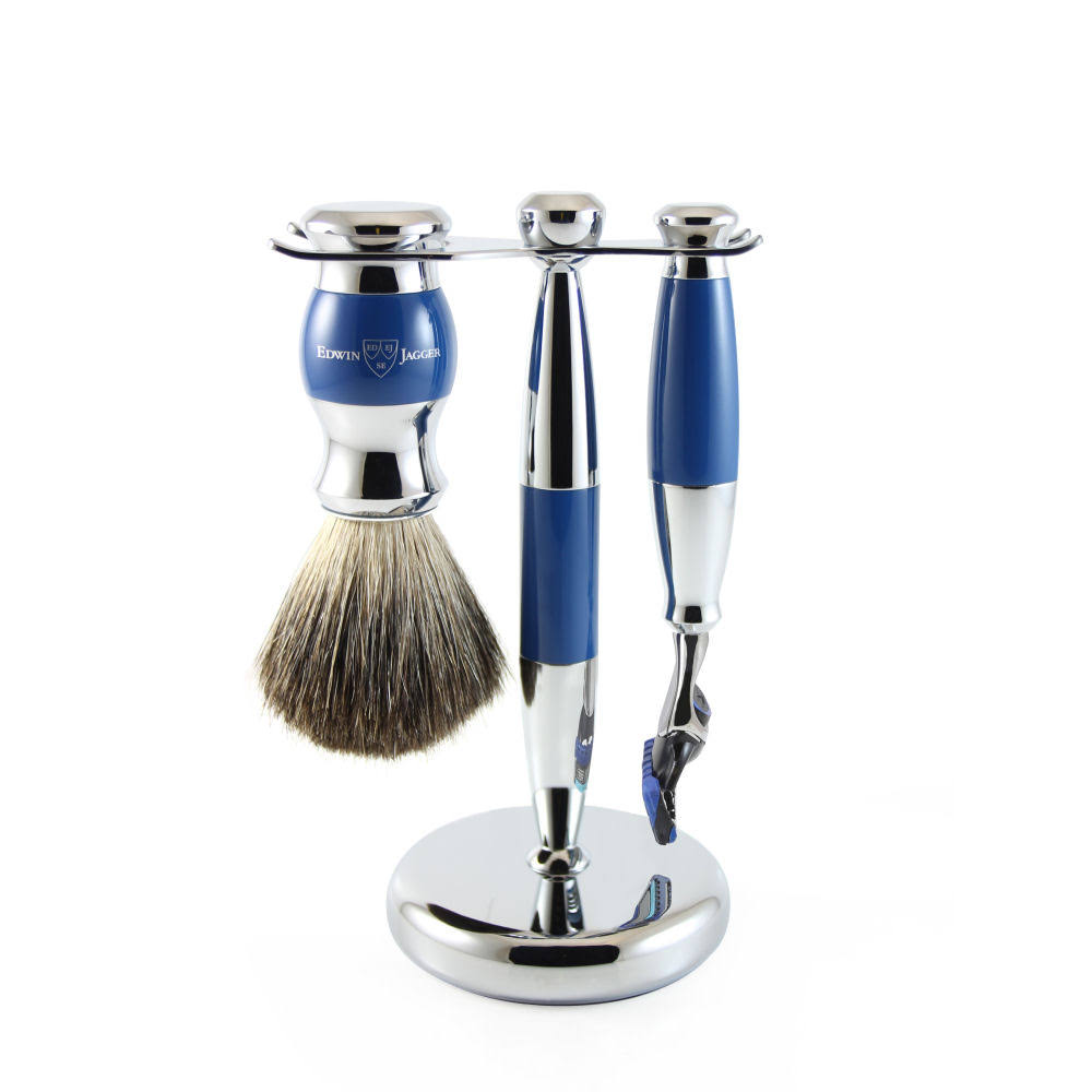 Edwin Jagger 3PC Blue Chrome Shaving Set (Fusion)