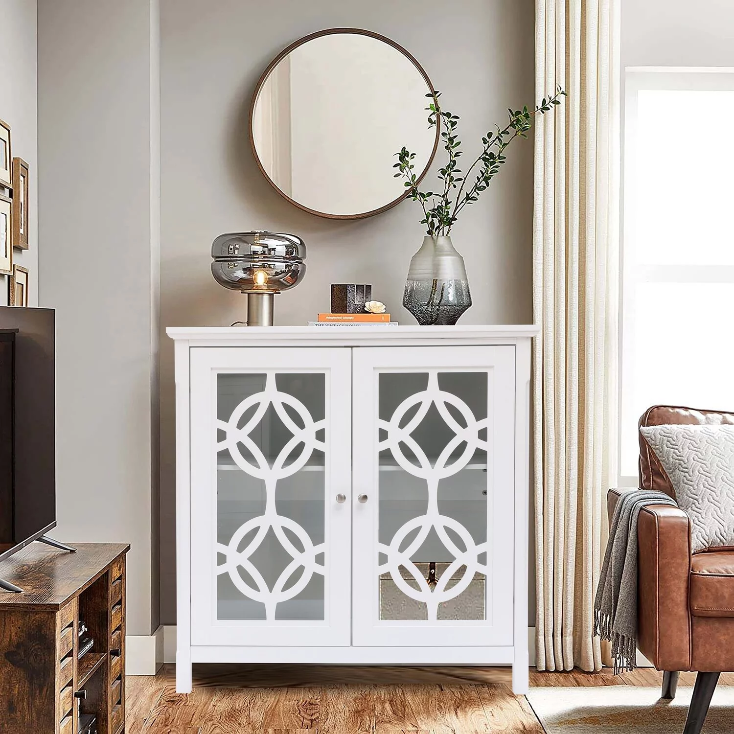 LuxenHome White Wood 2 Door Accent Storage Cabinet