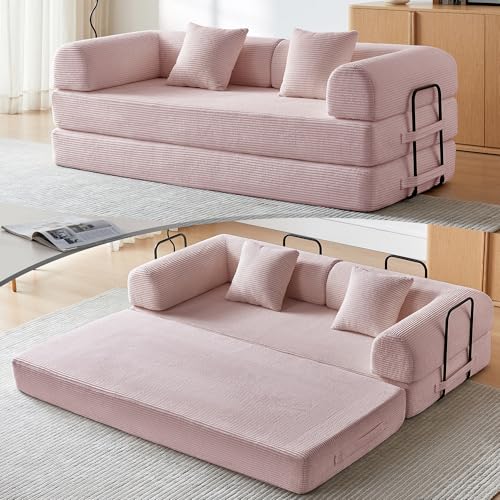 Convertible Sleeper Sofa Bed with Cylindrical Pillow, Comfy Foldable Sofa Bed Compressed Sofa in Box